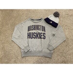 University of Washington Huskies Adidas Sweatshirt and Beanie Sz S Gray / Purple